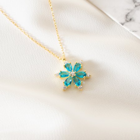 925 Ayar Aquamarin Lotus Gümüş Kolye