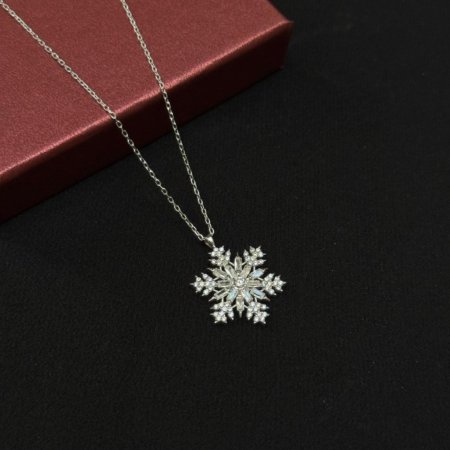 Kar Tanesi Efektli Gümüş Kadın Kolye
