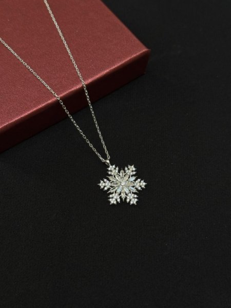 Kar Tanesi Efektli Gümüş Kadın Kolye