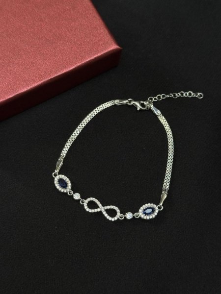 Mavi Ve Beyaz Zirkon Taşlı Sonsuzluk Kadın Bileklik