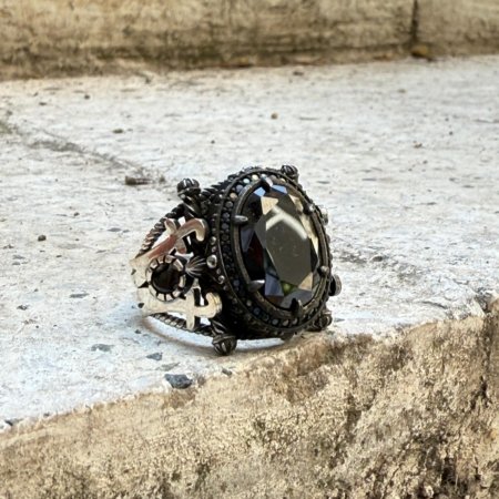 Oniks doğal taşlı oksitli 925 ayar el yapımı erkek gümüş yüzük modeli