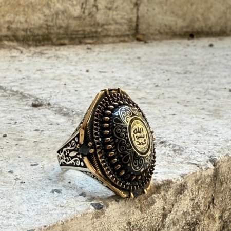 Mührü Şerif desenli 925 ayar el yapımı gümüş erkek yüzük modeli