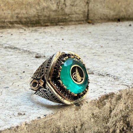 osmanlı tuğralı mavi zirkon yüzük