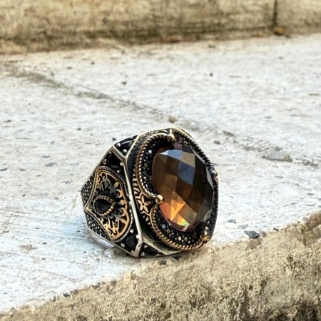 Sultanit taşlı oksitli 925 ayar el yapımı erkek gümüş yüzük modeli