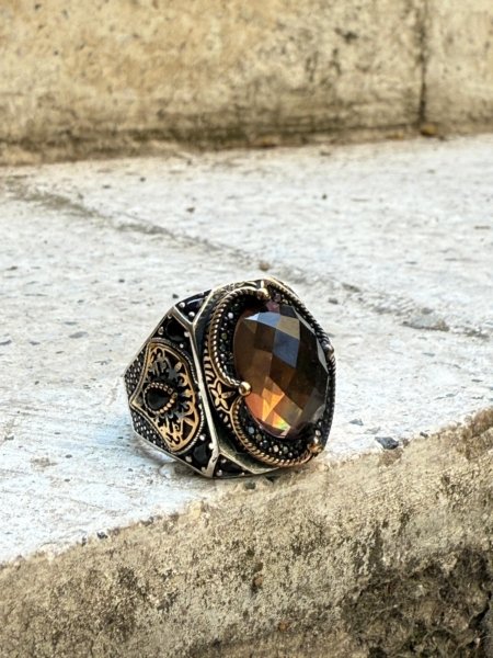 Sultanit taşlı oksitli 925 ayar el yapımı erkek gümüş yüzük modeli