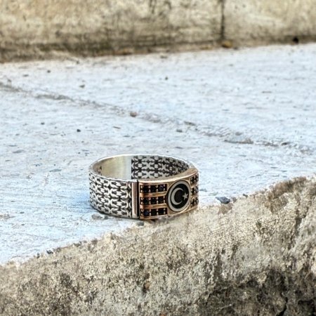 925 ayar kral zincir desenli el yapımı gümüş erkek yüzük modeli