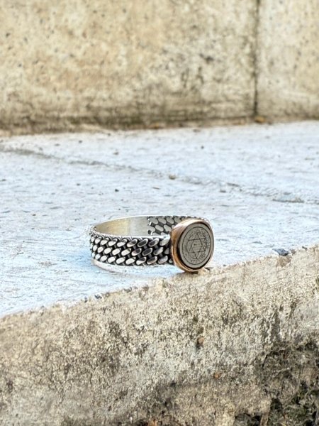 Süleyman Mührü ve gurmet zincir motifli 925 ayar el yapımı gümüş erkek yüzük