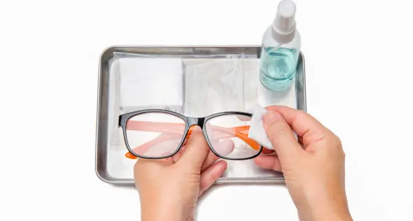 Mikrofiber bezle gözlük camı temizleme işlemi