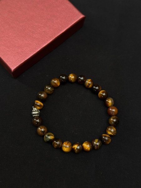 Kaplan Gözü Doğal Taşlı Bileklik - El Yapımı ve 925 Ayar Gümüş Detaylı Model