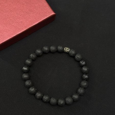 Doğal Lav Taşlı Bileklik - El Yapımı ve 925 Ayar Gümüş Detaylı Model