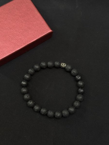 Doğal Lav Taşlı Bileklik - El Yapımı ve 925 Ayar Gümüş Detaylı Model