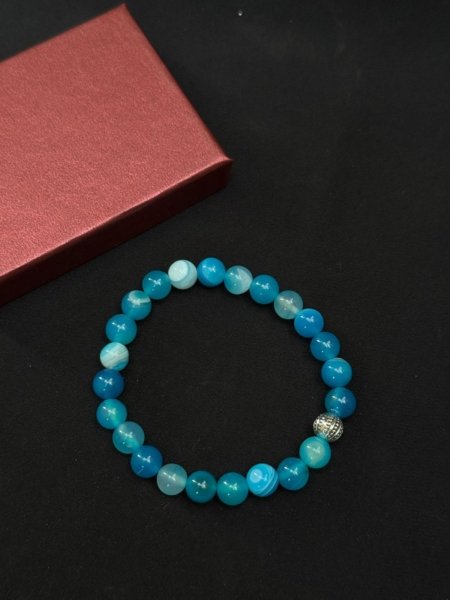 Mavi Akik Doğal Taşlı Bileklik - El Yapımı Huzur ve Denge Taşı